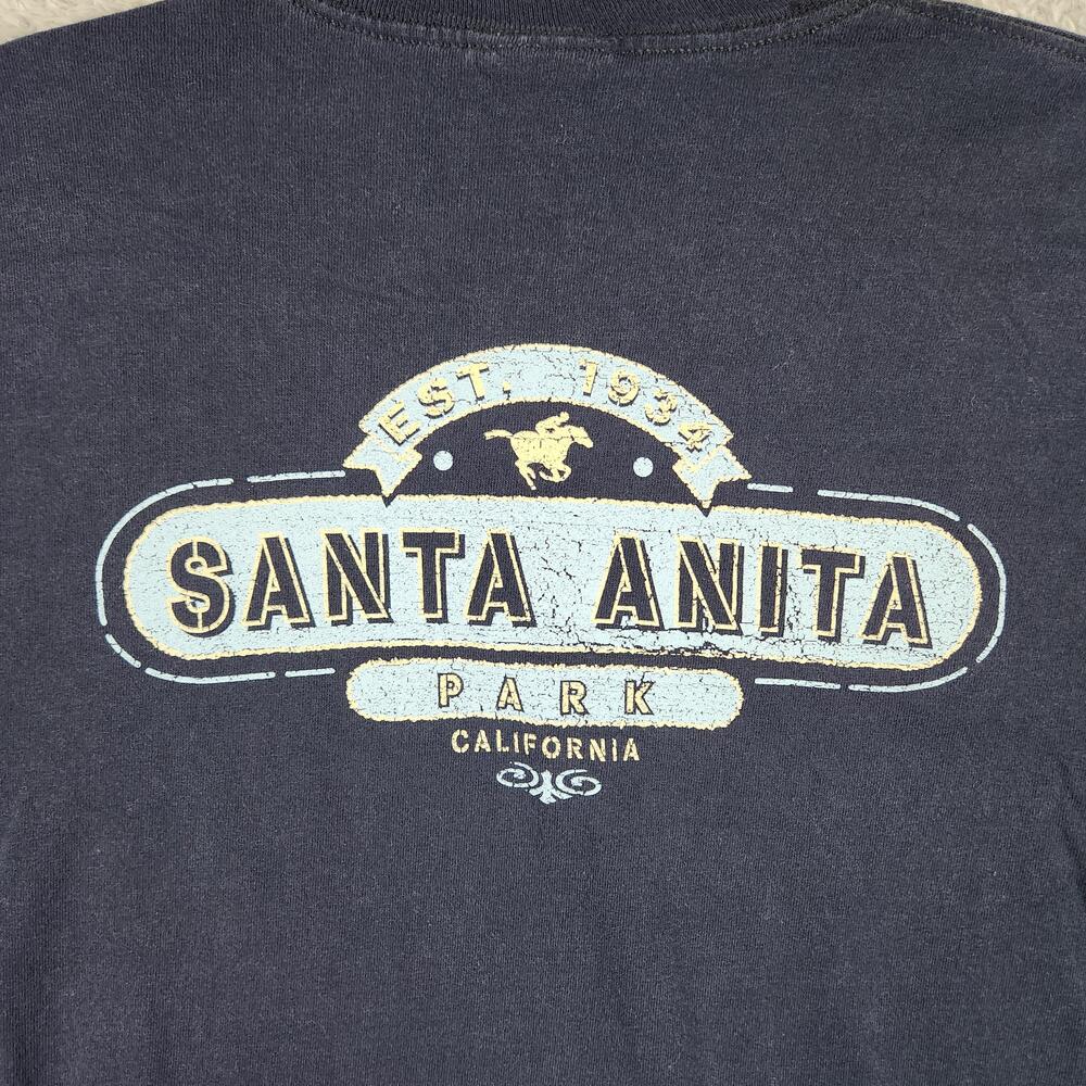 Vintage Santa Anita Park Shirt Mens Large Blue California Horse Racing Graphic
